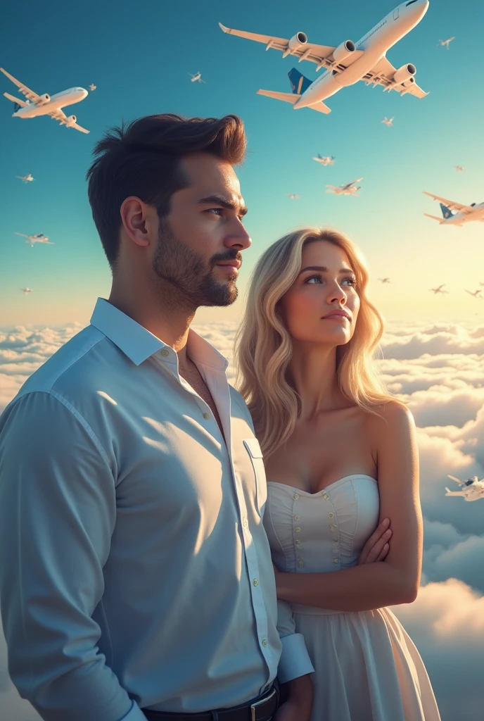 Cell phone wallpaper with a symbol of aeronautical engineering from the University of Itaúna, make beautiful art, I want an aeronautical engineer with his brunette wife with blonde ends in the middle and a beautiful background with planes and money