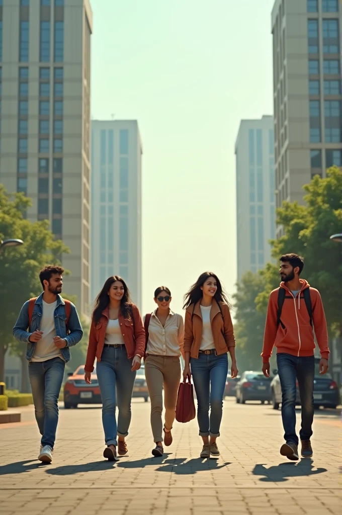 concentrix 2 young men and 2 young women are roaming outside Gurgaon building.