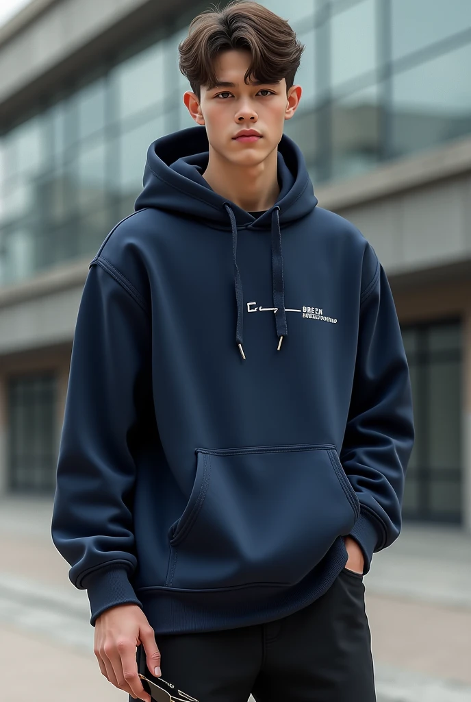 A young man wearing CBZ 7190 hoody holding sunglasses