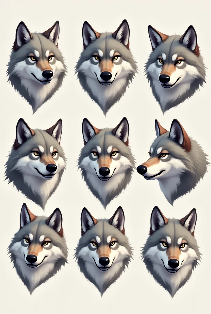 create diferent wolf head with EMOTIONS for twitch's emoticone