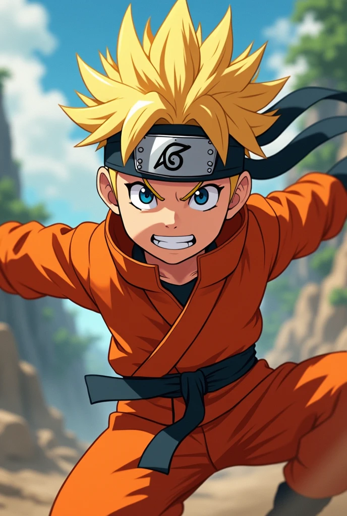 A young ninja in a vibrant anime world, orange jumpsuit, spiky blonde hair, determined expression, dynamic action pose, detailed anime-style rendering, bright color palette, dynamic lighting, cinematic composition, (best quality,4k,8k,highres,masterpiece:1.2),ultra-detailed,(realistic,photorealistic,photo-realistic:1.37),anime,2D,cartoon,hyperrealistic,epic,cinematic lighting,dynamic composition,stunning details