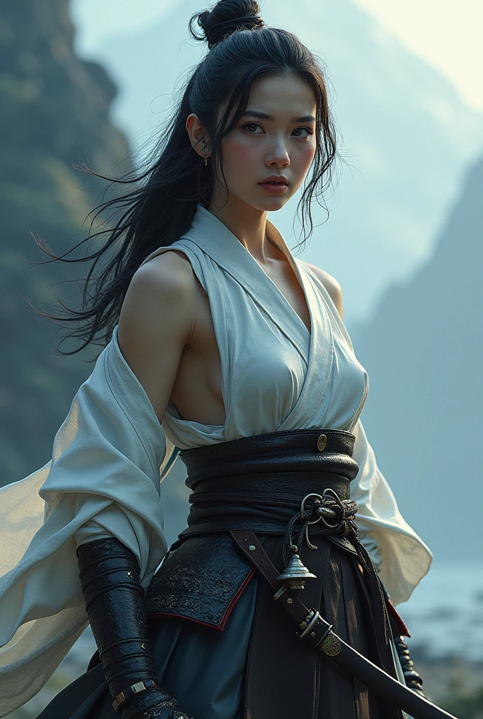 Make naked muscled female samurai and use k-pop idol winter face