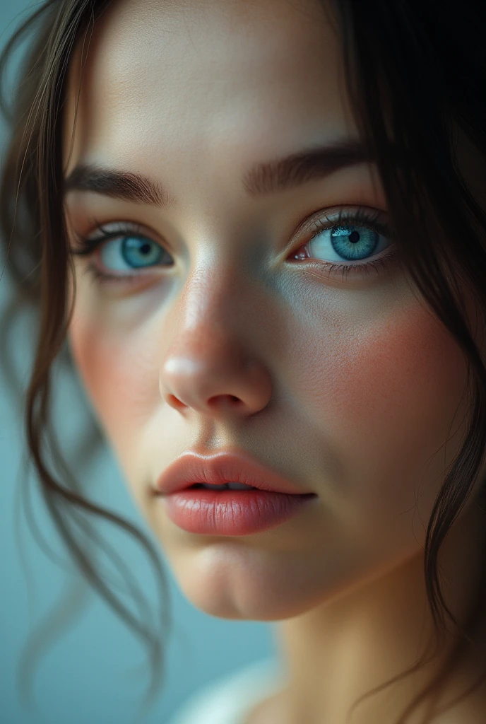 A close-up of a woman's blue eyes, softened look, linda