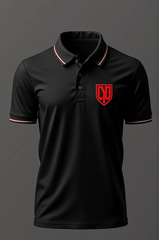 Make me a polo shirt with the EMPOWERED YOUTH MOVEMENT logo, the logo should be red and the polo shirt black with white