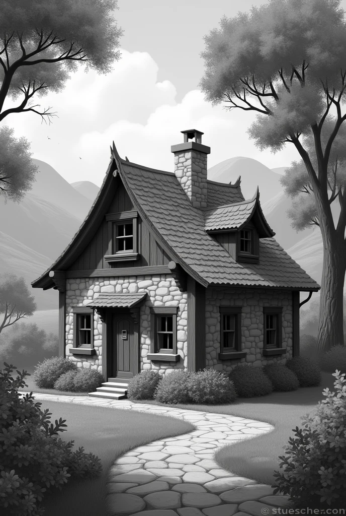 You can generate an image to print in black and white with realistic images that represent what you understand by "Abode, home, dewelling place"
