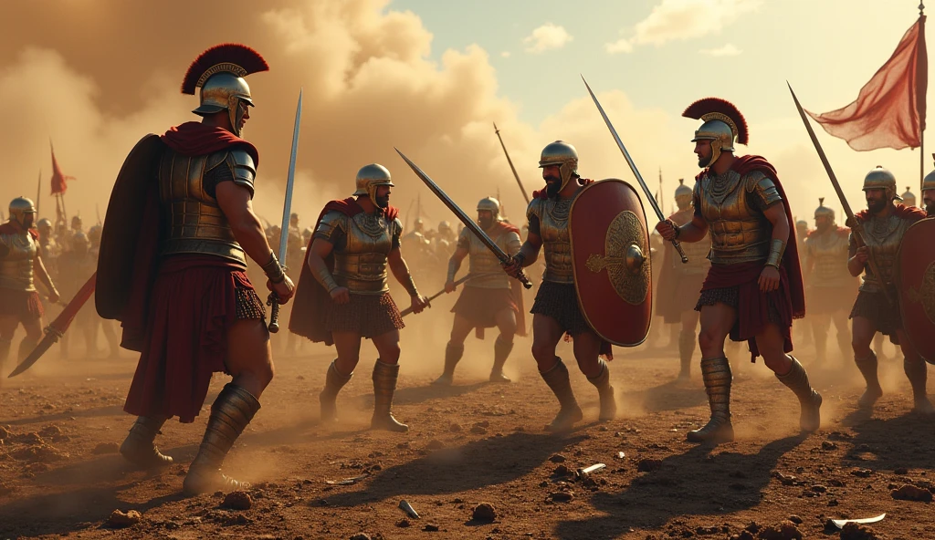 30 a.c; (masterpiece, best quality) destroyed battlefield (Roma); Roman soldiers fighting in the battlefield