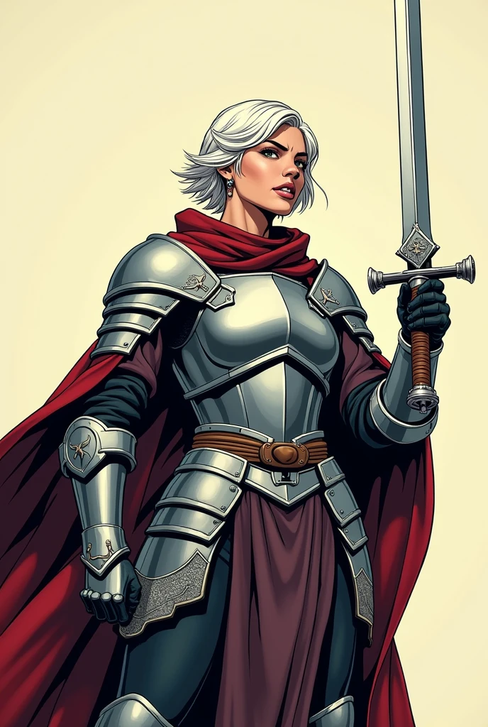 traditional comic art. d&d, clergywoman, White hair, shorth hair, armour, short sword, traditional comic art. Sem fundo
poses heroicas
Luz e sombra dramáticas
detalhismo realista