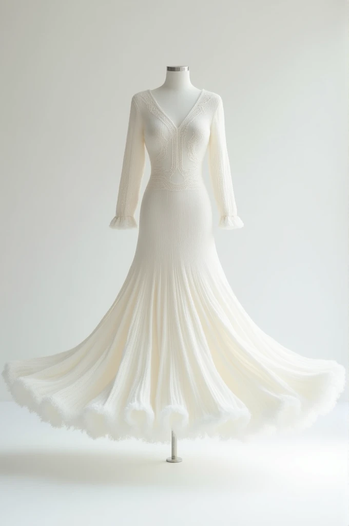 Photo backdrop of long white knit dress with knits floating without the model just the dress
