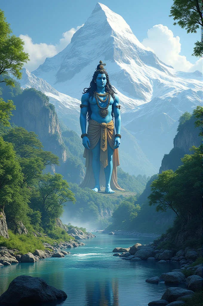 डार्क डेलाइट रिवर ब्लू वाटर ग्रीन biggest mountain लॉर्ड ऑफ़ शिवा स्टैचू
