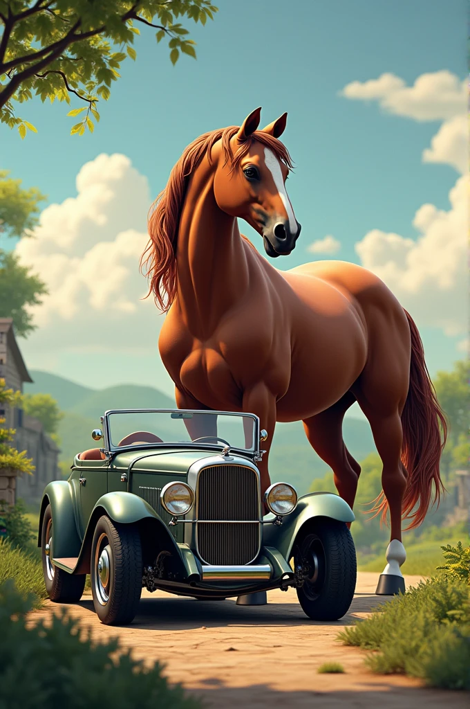 horse and car