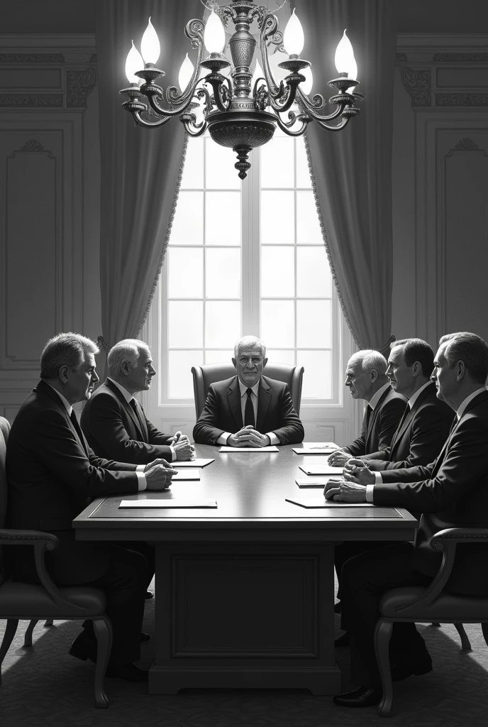 You can generate an image to print in black and white with realistic images that represent what you understand by "council relating to a group of advisers to a political leader"