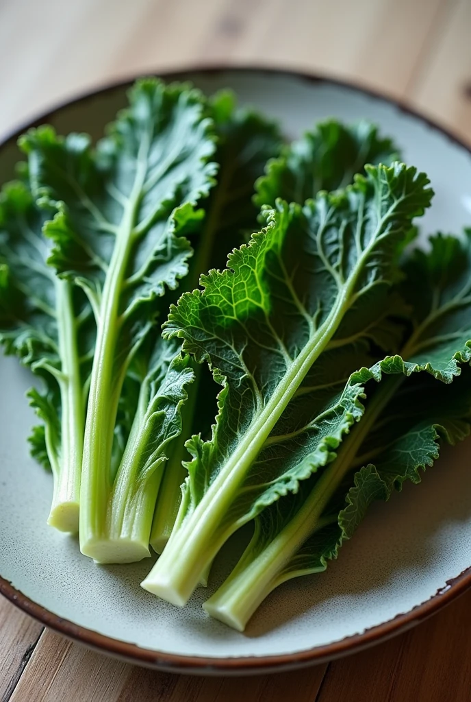 Long crispy kale on a realistic plate