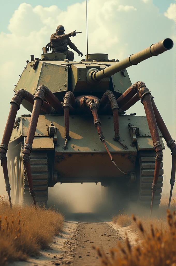 A man mixed with a Spider fighting a man mixed with a tank