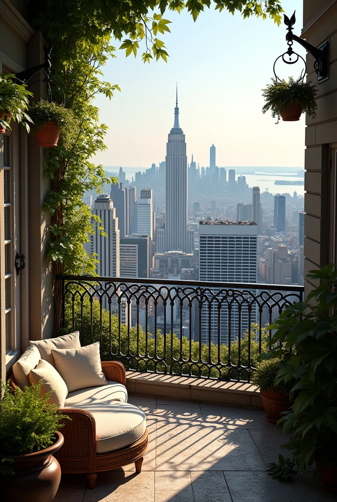 Generate a balcony of a beautiful house in New York, 4k
