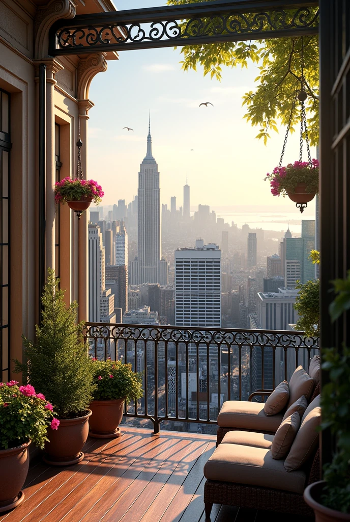 Generate a balcony of a beautiful house in New York, 4k