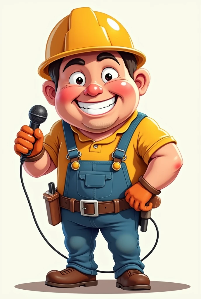 cartoon de un trabajador de la construcción con un micrófono y un casco, estilo cartoon, ilustración de cartoon, in cartoon style, Cartoonist Alarcon, digitally painted, cartoon portrait, digital color illustration, professional illustration, cartoon!!!, Cartoon digital art, cartoonl, professional illustration, charicatura, Cartoon digital painting, Cartunesco, cartoon art