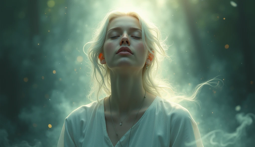 Faith as a force for personal transformation: A person in transformation with a bright aura, showing the influence of faith on personal change.