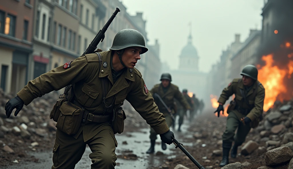 1944; (masterpiece, best quality) destroyed city (London); great battle; English soldiers
these attacking Nazi soldiers