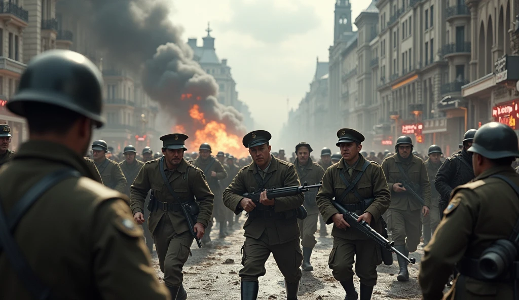 1944; (masterpiece, best quality) destroyed city (London); great battle; English soldiers
these attacking Nazi soldiers