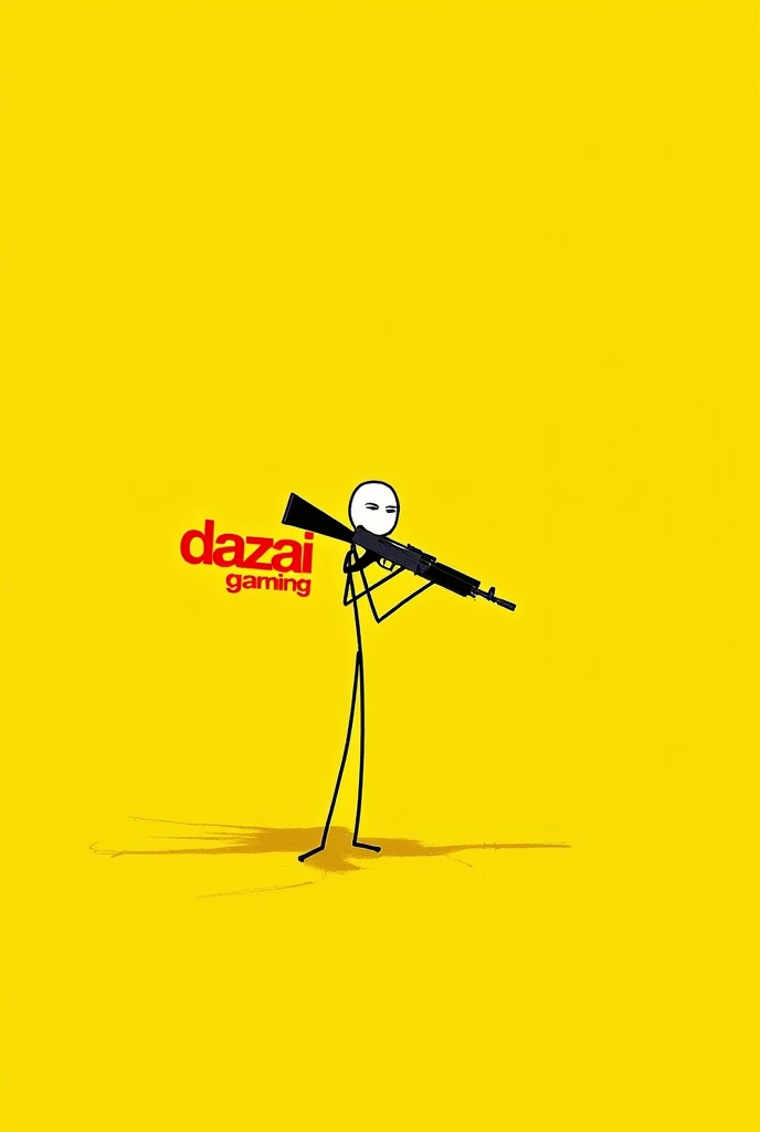 Create a profile with a thin stickman with face  carrying AK-47, behind stickman write 
( DAZAI GAMING) with red color, with yellow background 