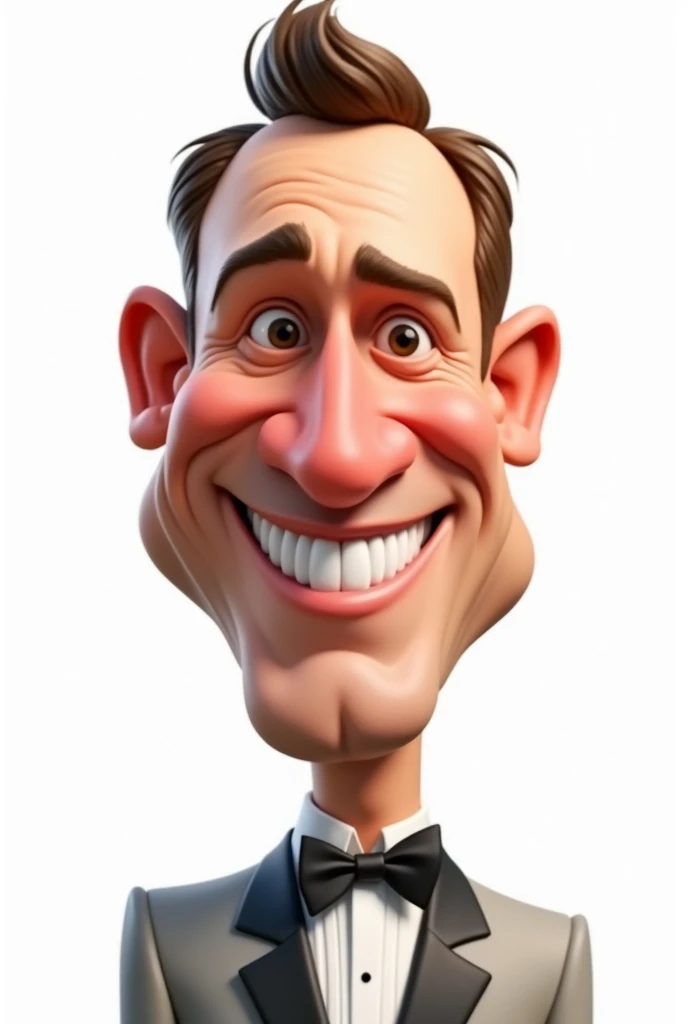 a medium shot of Daniel Craig's half Body caricatured, 3d, smile, white background