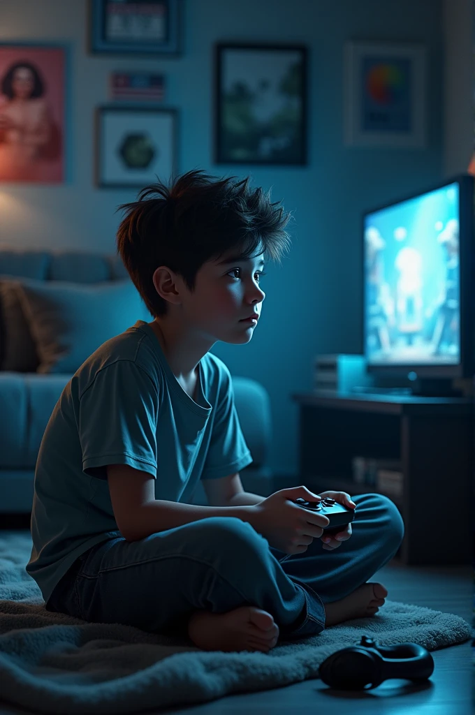Create a picture of alone boy is gamer