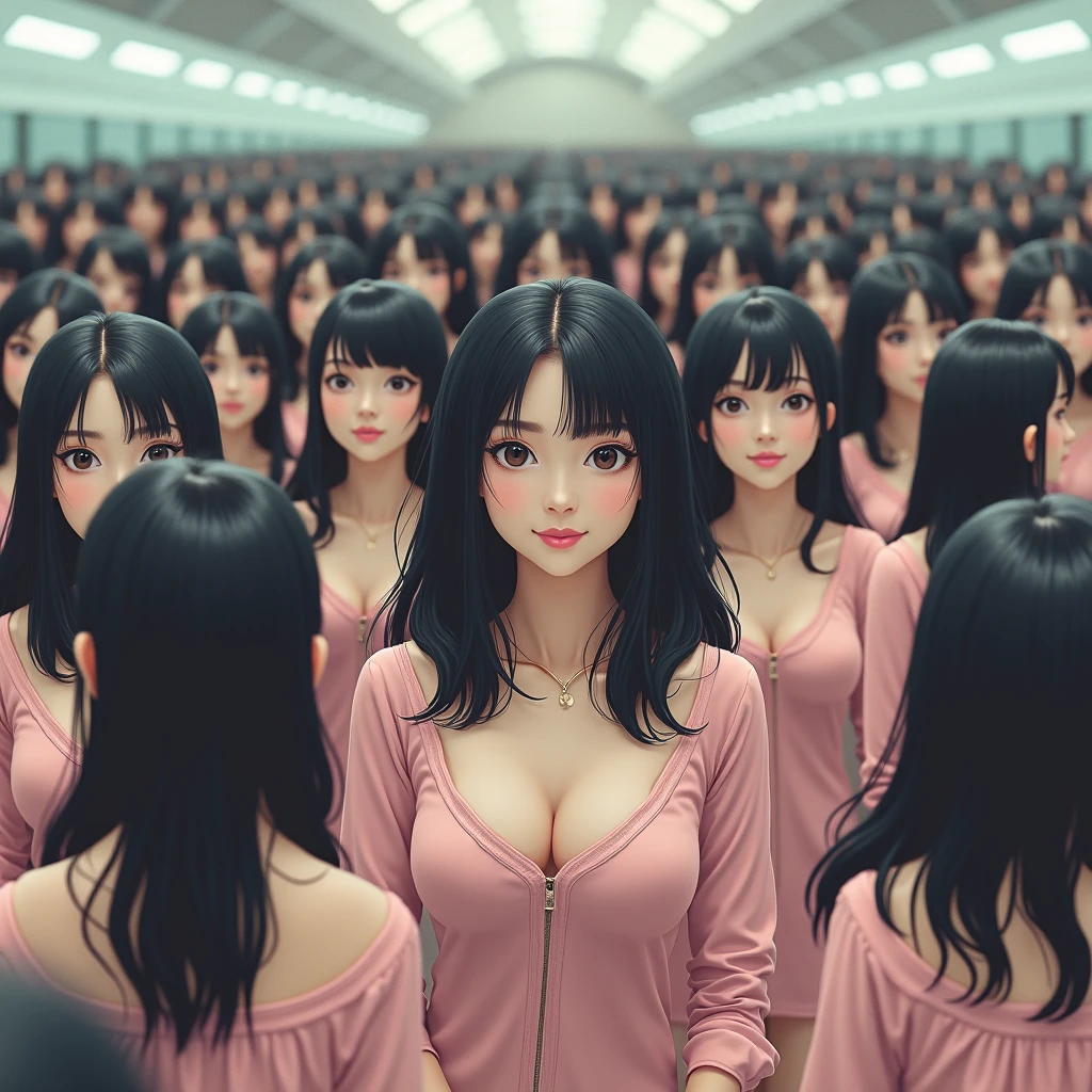(((((Japanese Clone girls=Myself)))))), (((Best Super High quality Myself Clone girls Raw Photography Art))), (16K, Highest quality, Ultra-high resolution, RAW Photos), (((It's so unrealistic., With unparalleled depiction, With an unfathomable sight, An unprecedented and shocking worldview, Clone girls in a world of mass reproduction, Ultra-realistic))), (((Japanese, woman, 20yo, Saito-Asuka))), (Small face, ((Thick black hair, Semi-long hair))), ((V-neck short-sleeve dress)), (((((Very detailed美しい女体, Accurate body structure, Very detailed完璧な, Super busty body with very large breasts, Clearly emphasizes cleavage))))), (((Dark Eyes, Mature face, Cute Smile, A gentle gaze))), (((Her happy and smiling expression is so cute))), ((((((((Very detailed分身増殖描写, ((1girl→Myself cloning→1,000,000,000,000,000,000,000,000,000,000,000,000,000,000,000,000,000,000,000,000Myself Clone girls)))))))))), ((((((((Very detailed, The precise depiction of the proliferation of Myself Clone girls, ((With the perfectly identical bodies of Myself clone girls, With the exact same face as the Myself clone girls, With the exact same hairstyle as the Myself clone girls, In the exact same clothes as the girls who are my clones, Perfectly the same height as the Myself clone girls, Super big breasts, just like the Myself clone girls)))))))))), (((Myself clone girls only))), (((Multiple pairs, Very detailed depiction, (Myself clone girls hug each other, Myself clone girls assemble, Fun conversations with fellow Myself clone girls, A fun conversation between Myself clone girls, Myself clone girls holding hands, Walking with lots of Myself clone girls)))), (((Everyone looks at the camera))), (((Unbelievably crowded, Transcendent Myself clone girls intimately, Countless Myself clone girls surround you in 360 degrees))), (Bright, soft sunlight), (((Very wide field of view, Very detailed, Detailed ultra-perspective depiction with clear depth, super wide top view))), (((((Junction with a curved slope))))), (((Very photographic and detailed depiction, Myself clone girls will multiply infinitely and fill the surroundings from one side to the horizon with their bodies tightly packed together without any gaps., A scene of endless Myself clone girls and a fun atmosphere))), (Focus on the average value of the image)