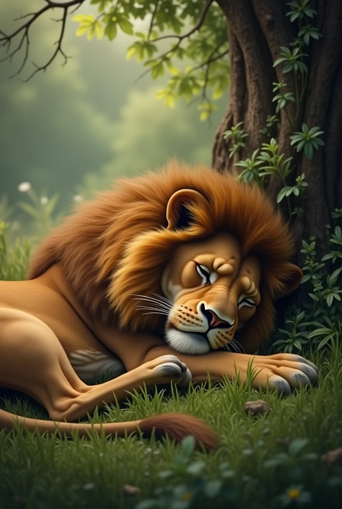 A lion were sleeping 
