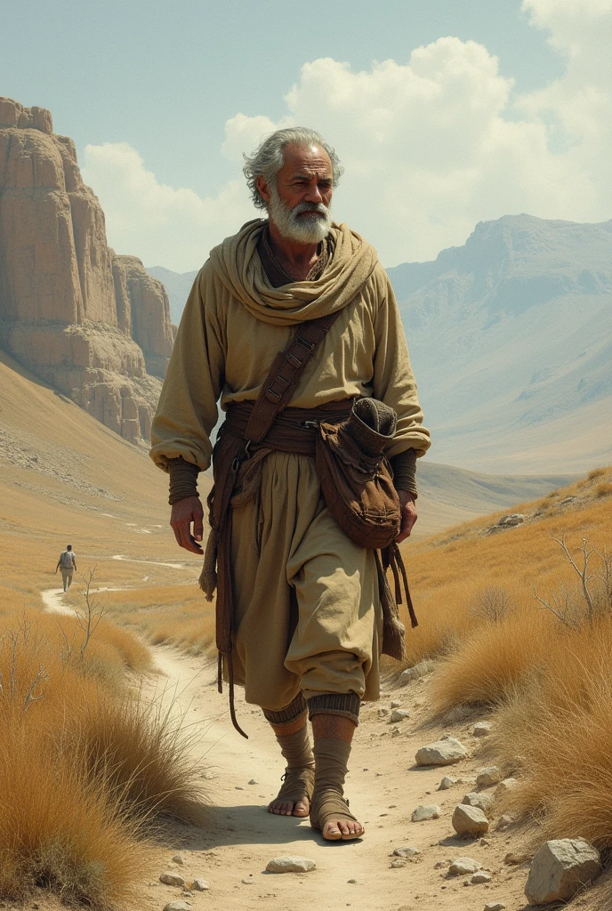 A man walking alone in ancient time
