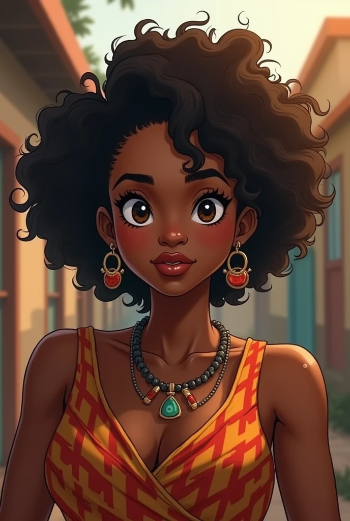 A short, fat black woman with loose hair 