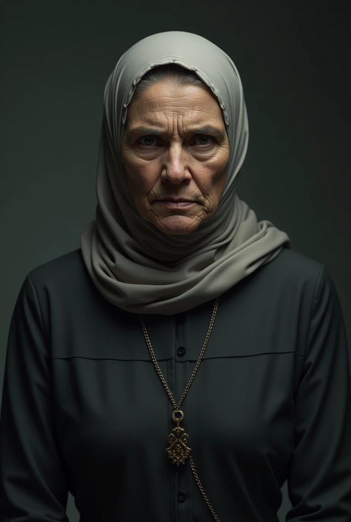 The unfriendly mother-in-law in a headscarf is alone