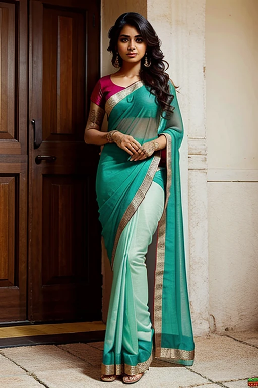 Sexy Indian woman in saree with tattooed legs