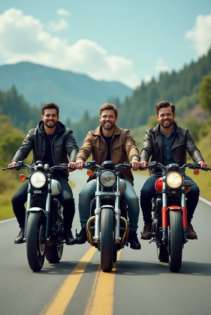 Three friends on three custom bikes with alternative styles