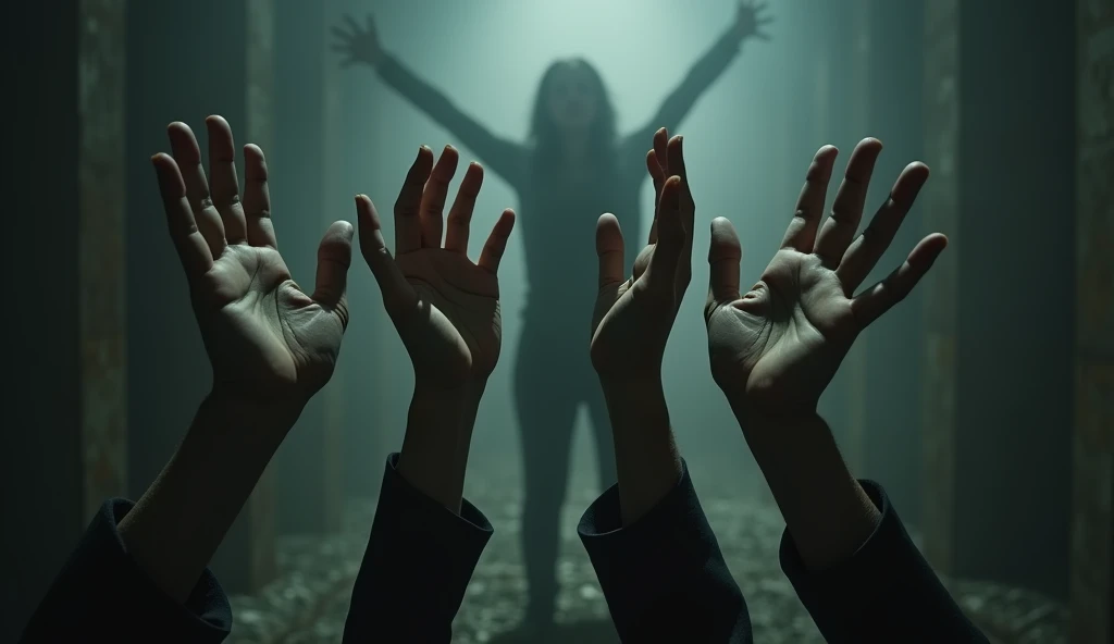 Three for four people Hands of people only and fear in the background