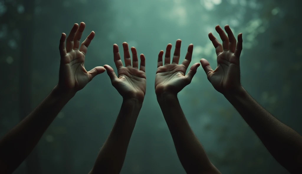 Three for four people Hands of people only and fear in the background