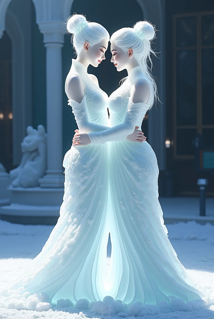 (ice - carving:1.4),Movie Angle,(Fan Bingbing,  ice sculpture girl,Anatomically correct,full bodyesbian,Masterpiece ice sculpture camellia,Representative work Hanfu,Smile)