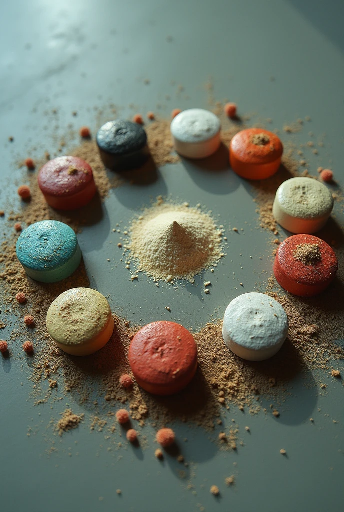Cocaine , ketamine, meth, heroin, MDMA and DMT benzos laying in a circle