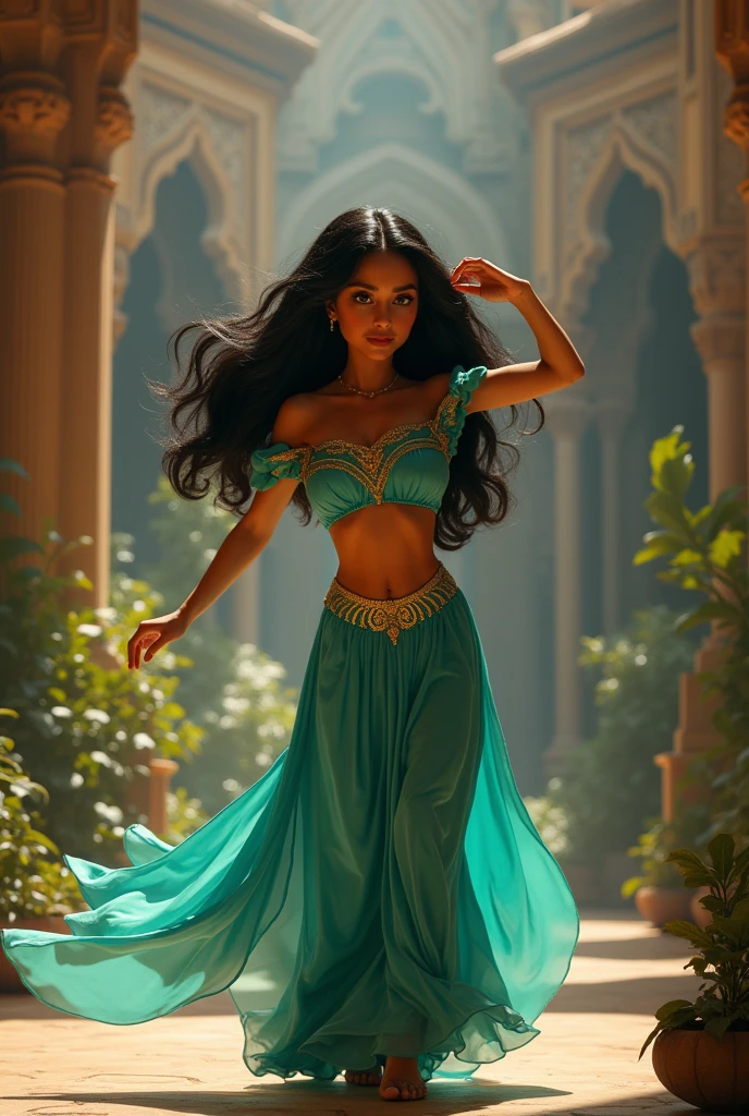Stunning Princess Jasmine, photo in 8k, in action, cinematic.