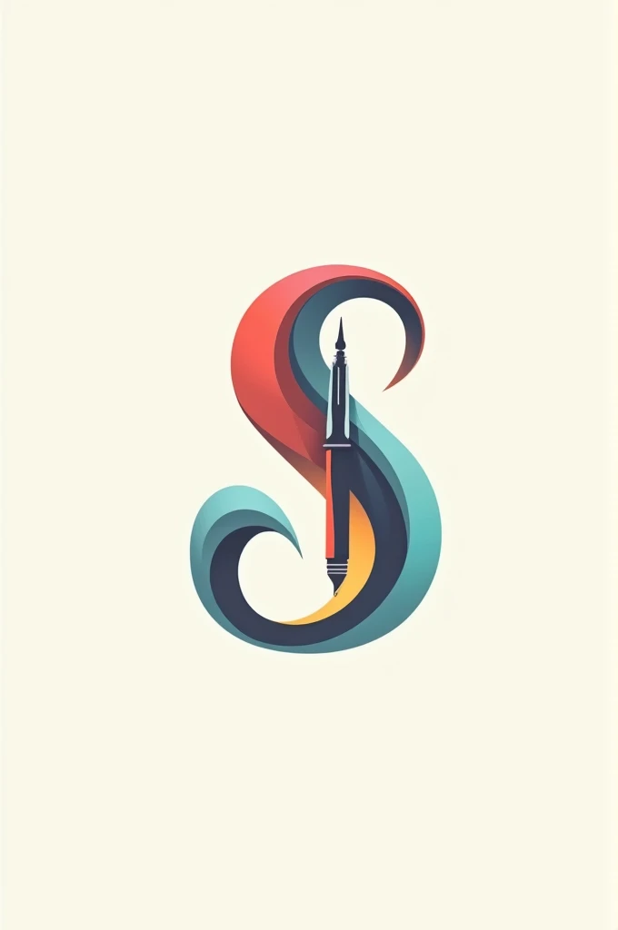 Create a logo from the letter S, with a pen logo in the middle with two colours combination