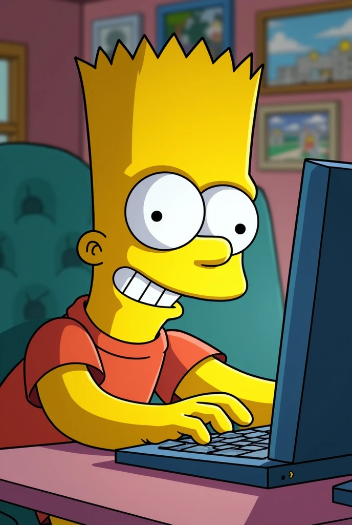 bart simpson playing something on the computer