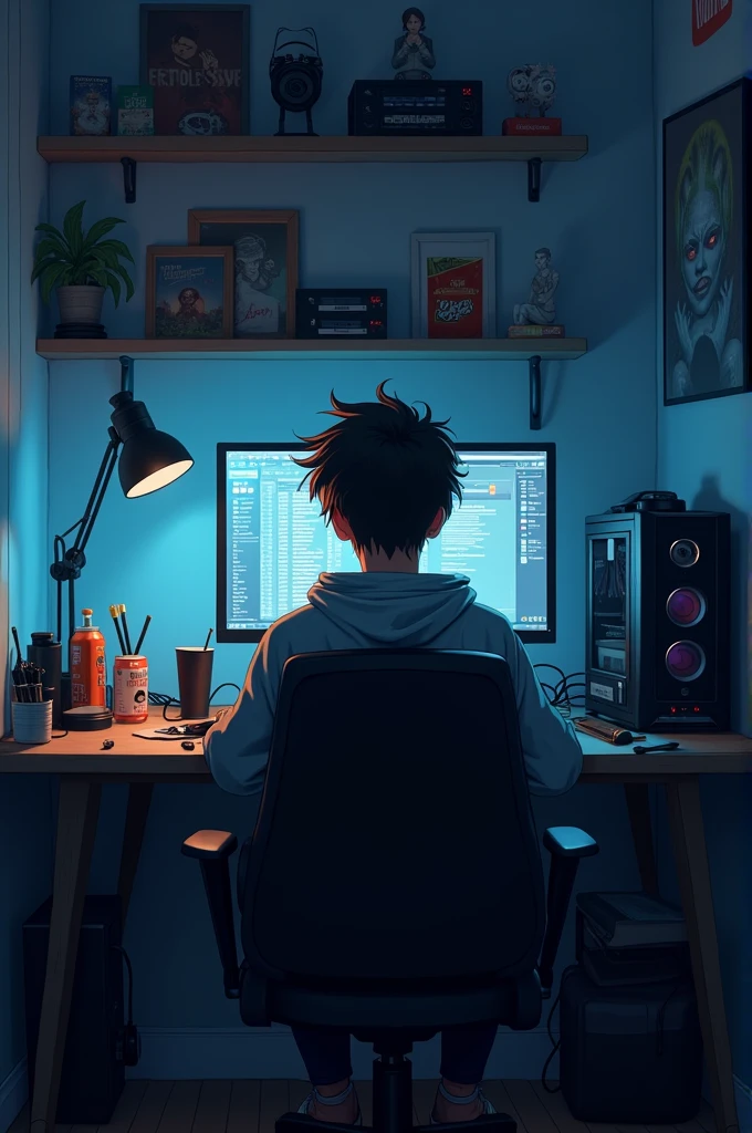 Create a picture of alone boy, gamer, youtuber and for YouTube channel