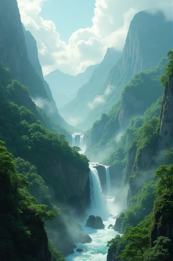 Undiscover world of green mountains waterfalls and clouds