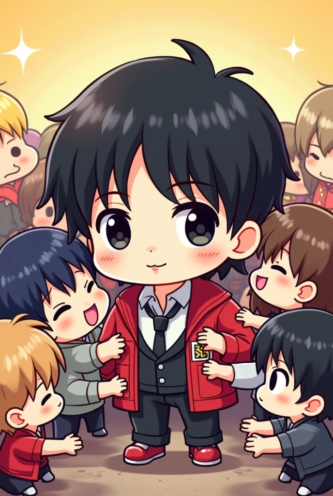 BTS idol AGUST D suga Min yoongi black hair and eyes protected by his fans army cute chibi cartoon image
