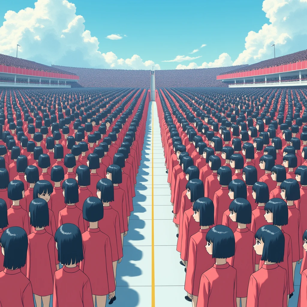 (((((Japanese Clone girls=Myself)))))), (((Best Super High quality Myself Clone girls Raw Photography Art))), (16K, Highest quality, Ultra-high resolution, RAW Photos), (((It's so unrealistic., With unparalleled depiction, With an unfathomable sight, An unprecedented and shocking worldview, Clone girls in a world of mass reproduction, Ultra-realistic))), (((Japanese, woman, 20yo, Saito-Asuka))), (Small face, ((Thick black hair, Semi-long hair))), ((V-neck short-sleeve dress)), (((((Very detailed美しい女体, Accurate body structure, Very detailed完璧な, Super busty body with very large breasts, Clearly emphasizes cleavage))))), (((Dark Eyes, Mature face, Cute Smile, A gentle gaze))), (((Her happy and smiling expression is so cute))), ((((((((Very detailed分身増殖描写, ((1girl→Myself cloning→1,000,000,000,000,000,000,000,000,000,000,000,000,000,000,000,000,000,000,000,000Myself Clone girls)))))))))), ((((((((Very detailed, The precise depiction of the proliferation of Myself Clone girls, ((With the perfectly identical bodies of Myself clone girls, With the exact same face as the Myself clone girls, With the exact same hairstyle as the Myself clone girls, In the exact same clothes as the girls who are my clones, Perfectly the same height as the Myself clone girls, Super big breasts, just like the Myself clone girls)))))))))), (((Myself clone girls only))), (((Multiple pairs, Very detailed depiction, (Myself clone girls hug each other, Myself clone girls assemble, Fun conversations with fellow Myself clone girls, A fun conversation between Myself clone girls, Myself clone girls holding hands, Walking with lots of Myself clone girls, Turn around, Look at me)))), (((Everyone looks at the camera))), (((Unbelievably crowded, Transcendent Myself clone girls intimately, Countless Myself clone girls surround you in 360 degrees))), (Bright, soft sunlight), (((Very wide field of view, Very detailed, Detailed ultra-perspective depiction with clear depth, super wide top view))), (((((Junction with a curved slope))))), (((Very photographic and detailed depiction, Myself clone girls will multiply infinitely and fill the surroundings from one side to the horizon with their bodies tightly packed together without any gaps., A scene of endless Myself clone girls and a fun atmosphere))), (Focus on the average value of the image)