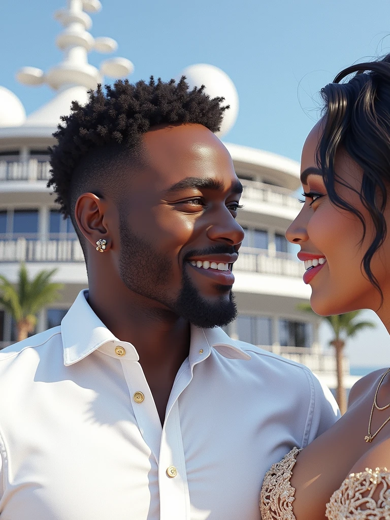 Images of realistic young black man living a luxurious life with a beautiful woman by his side
