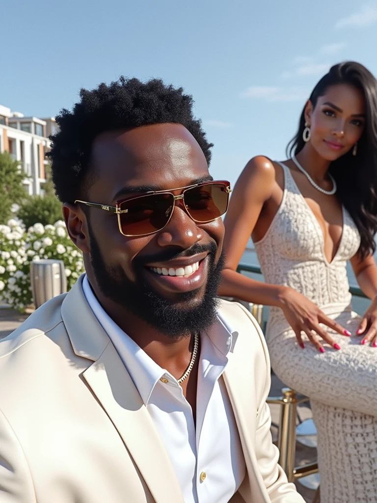Images of realistic young black man living a luxurious life with a beautiful woman by his side