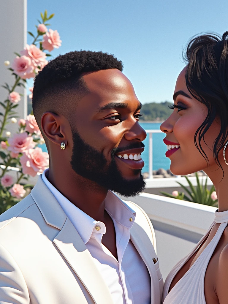 Images of realistic young black man living a luxurious life with a beautiful woman by his side