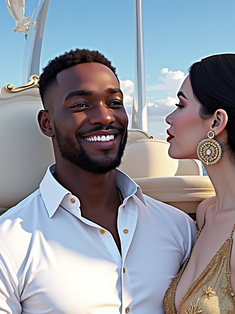 Images of realistic young black man living a luxurious life with a beautiful woman by his side