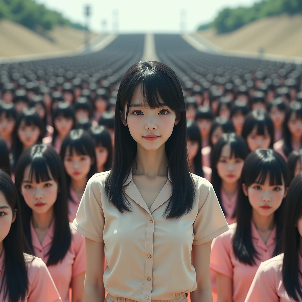 (((((Japanese Clone girls=Myself)))))), (((Best Super High quality Myself Clone girls Raw Photography Art))), (16K, Highest quality, Ultra-high resolution, RAW Photos), (((It&#39;s so unrealistic., With unparalleled depiction, With an unfathomable sight, An unprecedented and shocking worldview, Clone girls in a world of mass reproduction, Ultra-realistic))), (((Japanese, woman, 20yo, Saito-Asuka))), (Small face, ((Thick black hair, Semi-long hair))), ((V-neck short-sleeve dress)), (((((Very detailed美しい女体, Accurate body structure, Very detailed完璧な, Super busty body with very large breasts, Clearly emphasizes cleavage))))), (((Dark Eyes, Mature face, Cute Smile, A gentle gaze))), (((Her happy and smiling expression is so cute))), ((((((((Very detailed分身増殖描写, ((1girl→Myself cloning→1,000,000,000,000,000,000,000,000,000,000,000,000,000,000,000,000,000,000,000,000Myself Clone girls)))))))))), ((((((((Very detailed, The precise depiction of the proliferation of Myself Clone girls, ((With the perfectly identical bodies of Myself clone girls, With the exact same face as the Myself clone girls, With the exact same hairstyle as the Myself clone girls, In the exact same clothes as the girls who are my clones, Perfectly the same height as the Myself clone girls, Super big breasts, just like the Myself clone girls)))))))))), (((Myself clone girls only))), (((Multiple pairs, Very detailed depiction, (Myself clone girls hug each other, Myself clone girls assemble, Fun conversations with fellow Myself clone girls, A fun conversation between Myself clone girls, Myself clone girls holding hands, Walking with lots of Myself clone girls, Turn around, Look at me)))), (((Everyone looks at the camera))), (((Unbelievably crowded, Transcendent Myself clone girls intimately, Countless Myself clone girls surround you in 360 degrees))), (Bright, soft sunlight), (((Very wide field of view, Very detailed, Detailed ultra-perspective depiction with clear depth, super wide view))), (((((Junction with a curved slope))))), (((Very photographic and detailed depiction, Myself clone girls will multiply infinitely and fill the surroundings from one side to the horizon with their bodies tightly packed together without any gaps., A scene of endless Myself clone girls and a fun atmosphere))), (Focus on the average value of the image)