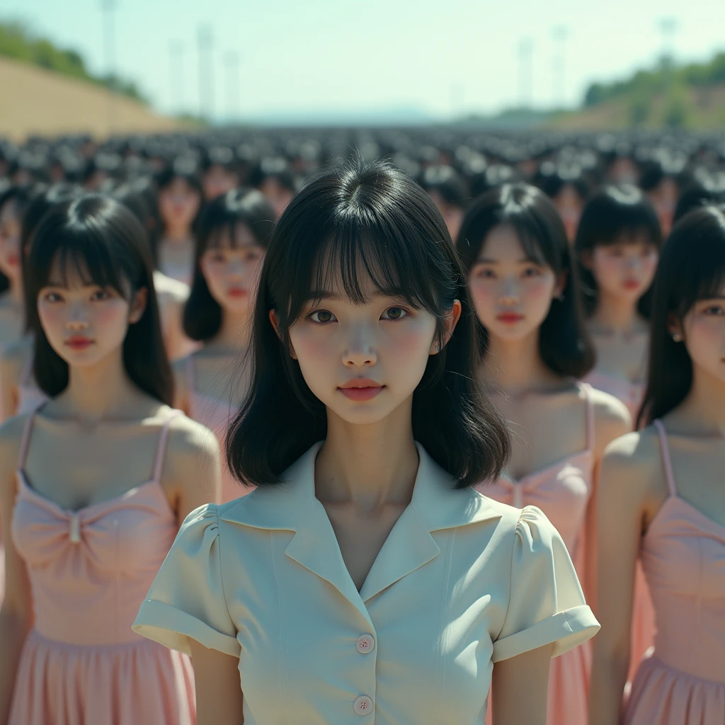 (((((Japanese Clone girls=Myself)))))), (((Best Super High quality Myself Clone girls Raw Photography Art))), (16K, Highest quality, Ultra-high resolution, RAW Photos), (((It&#39;s so unrealistic., With unparalleled depiction, With an unfathomable sight, An unprecedented and shocking worldview, Clone girls in a world of mass reproduction, Ultra-realistic))), (((Japanese, woman, 20yo, Saito-Asuka))), (Small face, ((Thick black hair, Semi-long hair))), ((V-neck short-sleeve dress)), (((((Very detailed美しい女体, Accurate body structure, Very detailed完璧な, Super busty body with very large breasts, Clearly emphasizes cleavage))))), (((Dark Eyes, Mature face, Cute Smile, A gentle gaze))), (((Her happy and smiling expression is so cute))), ((((((((Very detailed分身増殖描写, ((1girl→Myself cloning→1,000,000,000,000,000,000,000,000,000,000,000,000,000,000,000,000,000,000,000,000Myself Clone girls)))))))))), ((((((((Very detailed, The precise depiction of the proliferation of Myself Clone girls, ((With the perfectly identical bodies of Myself clone girls, With the exact same face as the Myself clone girls, With the exact same hairstyle as the Myself clone girls, In the exact same clothes as the girls who are my clones, Perfectly the same height as the Myself clone girls, Super big breasts, just like the Myself clone girls)))))))))), (((Myself clone girls only))), (((Multiple pairs, Very detailed depiction, (Myself clone girls hug each other, Myself clone girls assemble, Fun conversations with fellow Myself clone girls, A fun conversation between Myself clone girls, Myself clone girls holding hands, Walking with lots of Myself clone girls, Turn around, Look at me)))), (((Everyone looks at the camera))), (((Unbelievably crowded, Transcendent Myself clone girls intimately, Countless Myself clone girls surround you in 360 degrees))), (Bright, soft sunlight), (((Very wide field of view, Very detailed, Detailed ultra-perspective depiction with clear depth, super wide view))), (((((Junction with a curved slope))))), (((Very photographic and detailed depiction, Myself clone girls will multiply infinitely and fill the surroundings from one side to the horizon with their bodies tightly packed together without any gaps., A scene of endless Myself clone girls and a fun atmosphere))), (Focus on the average value of the image)